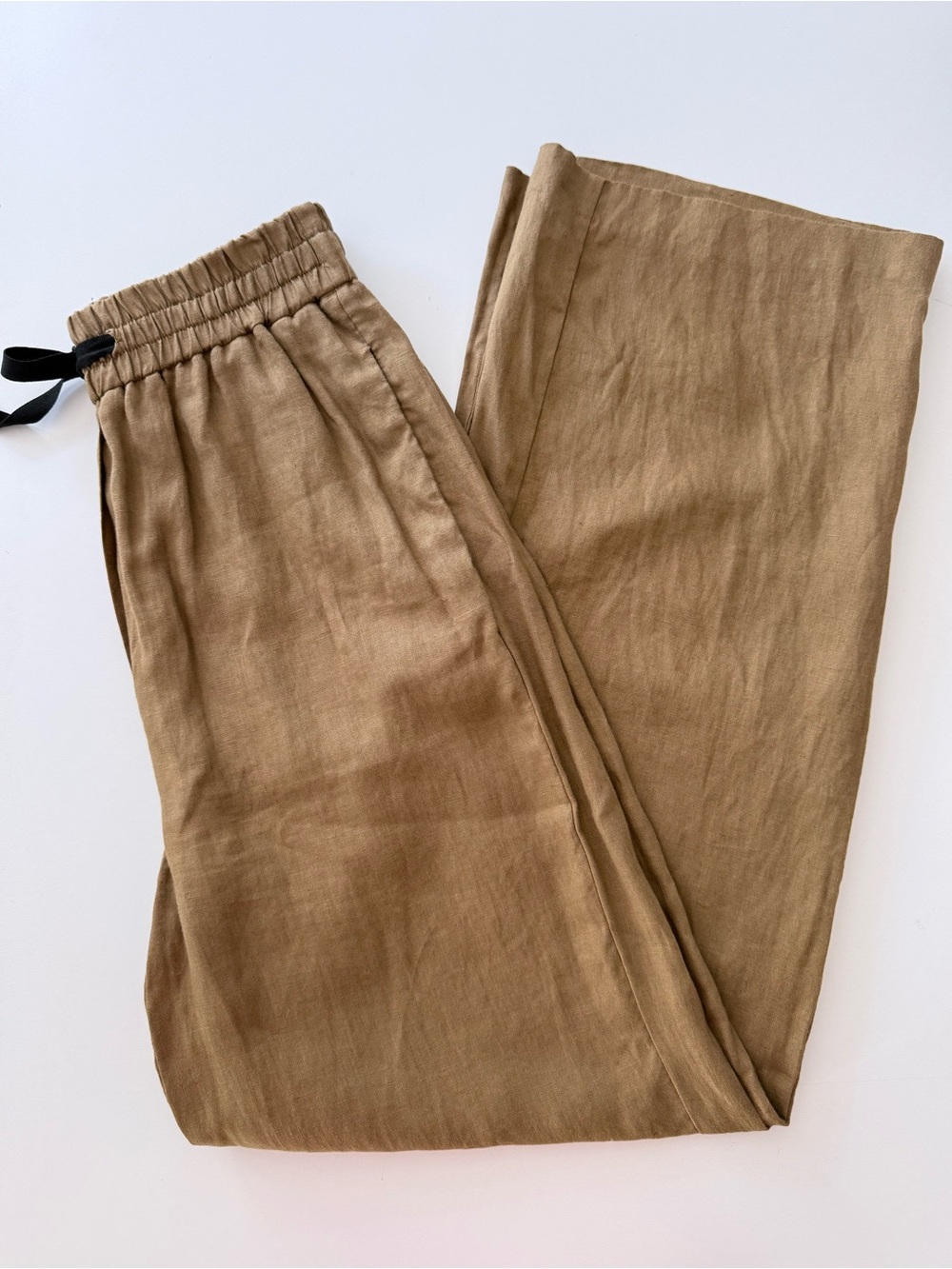 Zara Green 100% Linen Drawstring High Waisted Pants XS Coastal